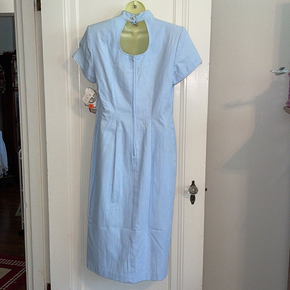 NWT Vtg 80s/90s First Focus light blue cotton short sleeve midi dress - Picture 7 of 10